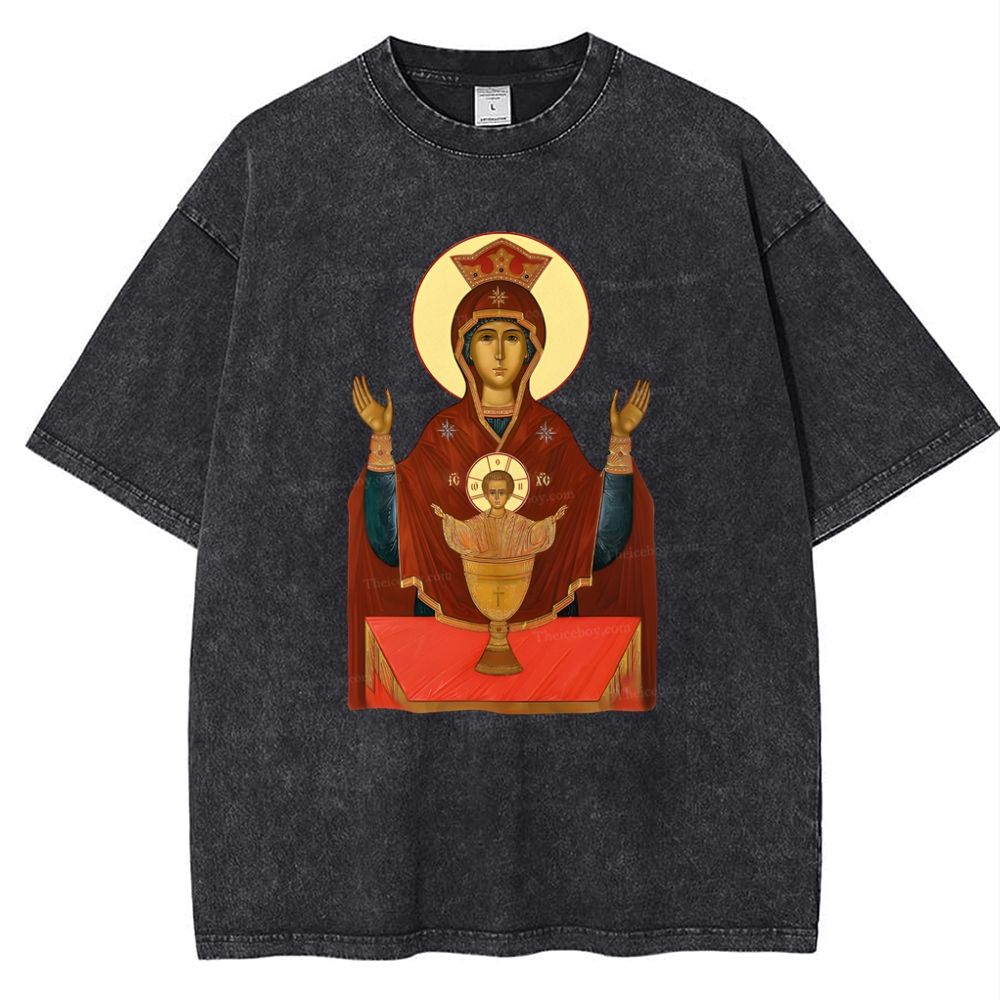 Orthodox Icon Of Virgin Mary Snowflake Vintage Cotton T-Shirt