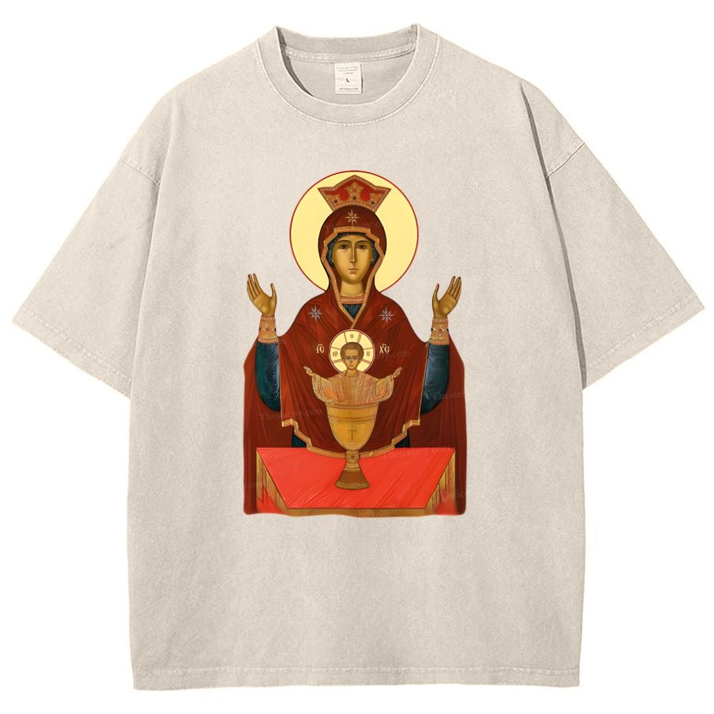 Orthodox Icon Of Virgin Mary Snowflake Vintage Cotton T-Shirt