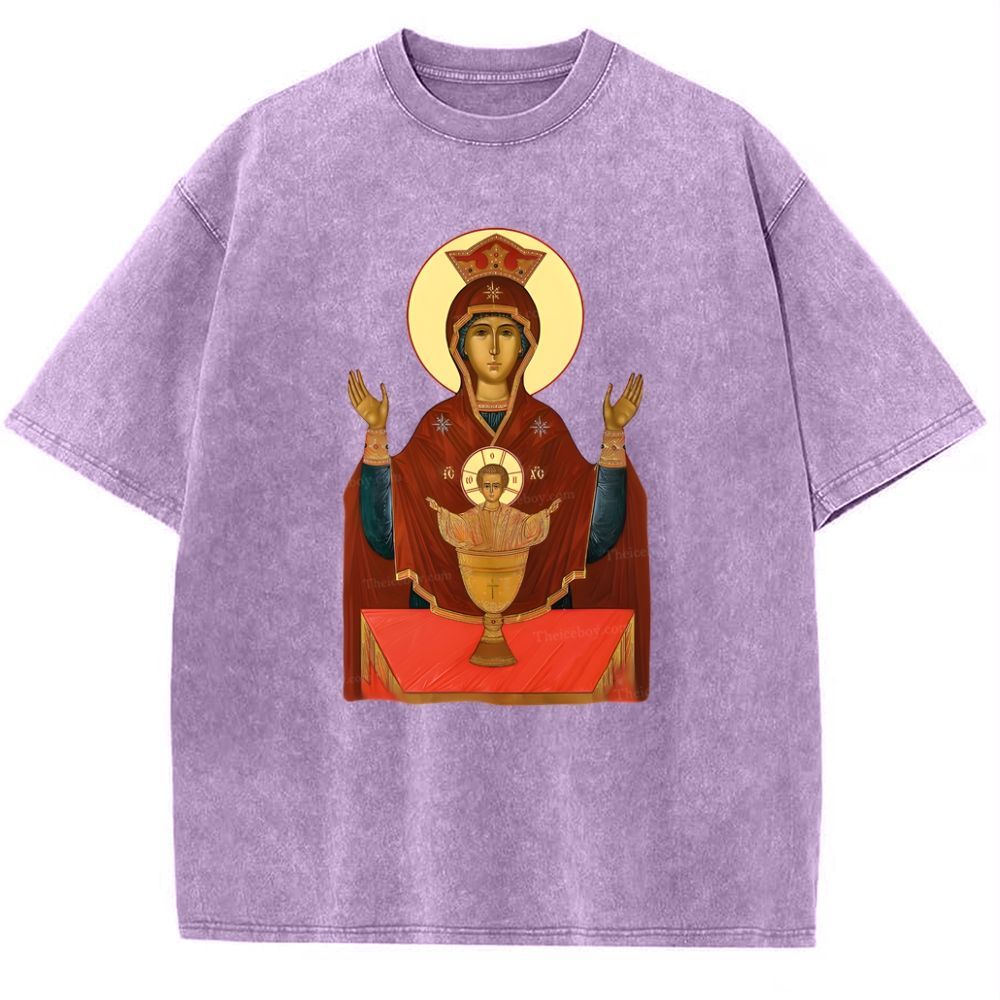 Orthodox Icon Of Virgin Mary Snowflake Vintage Cotton T-Shirt