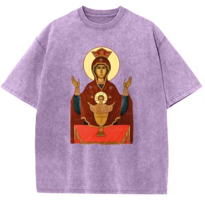 Orthodox Icon Of Virgin Mary Snowflake Vintage Cotton T-Shirt