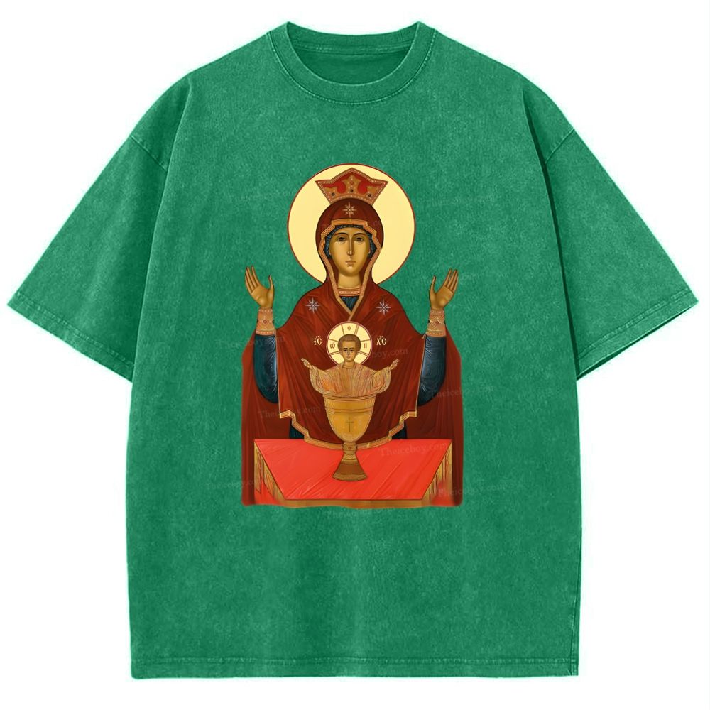 Orthodox Icon Of Virgin Mary Snowflake Vintage Cotton T-Shirt