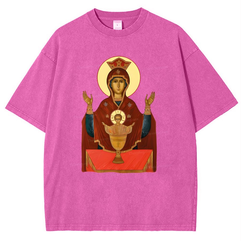 Orthodox Icon Of Virgin Mary Snowflake Vintage Cotton T-Shirt