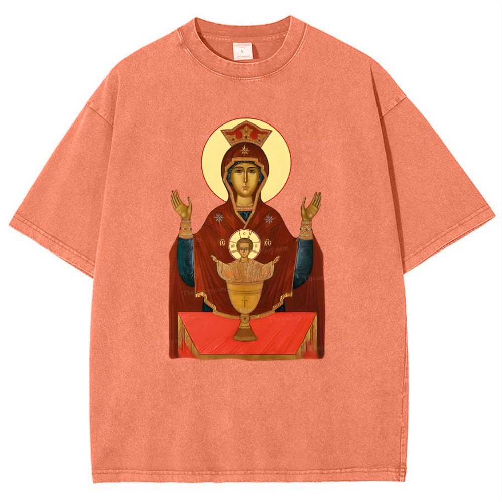 Orthodox Icon Of Virgin Mary Snowflake Vintage Cotton T-Shirt