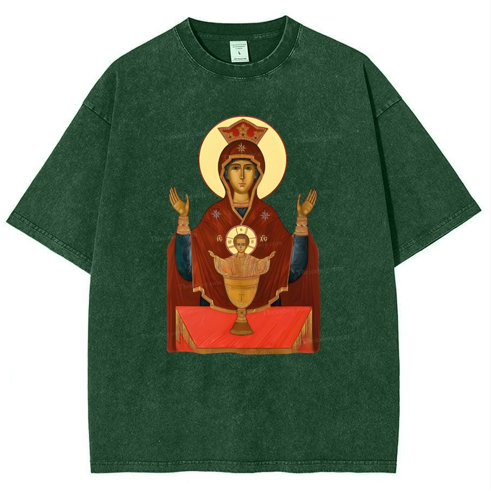 Orthodox Icon Of Virgin Mary Snowflake Vintage Cotton T-Shirt