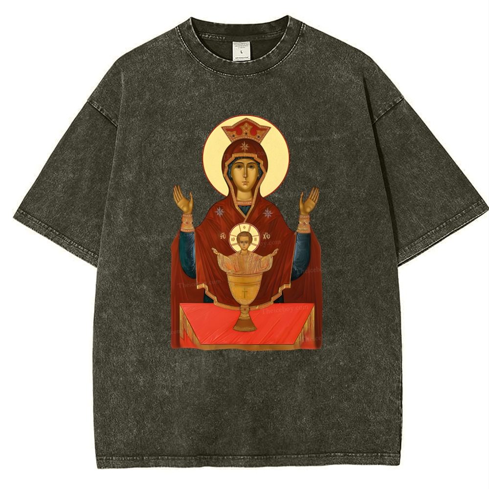 Orthodox Icon Of Virgin Mary Snowflake Vintage Cotton T-Shirt