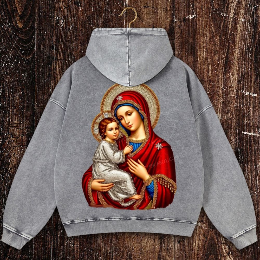 Mary Mother of Jesus Christian Washed Hoodie