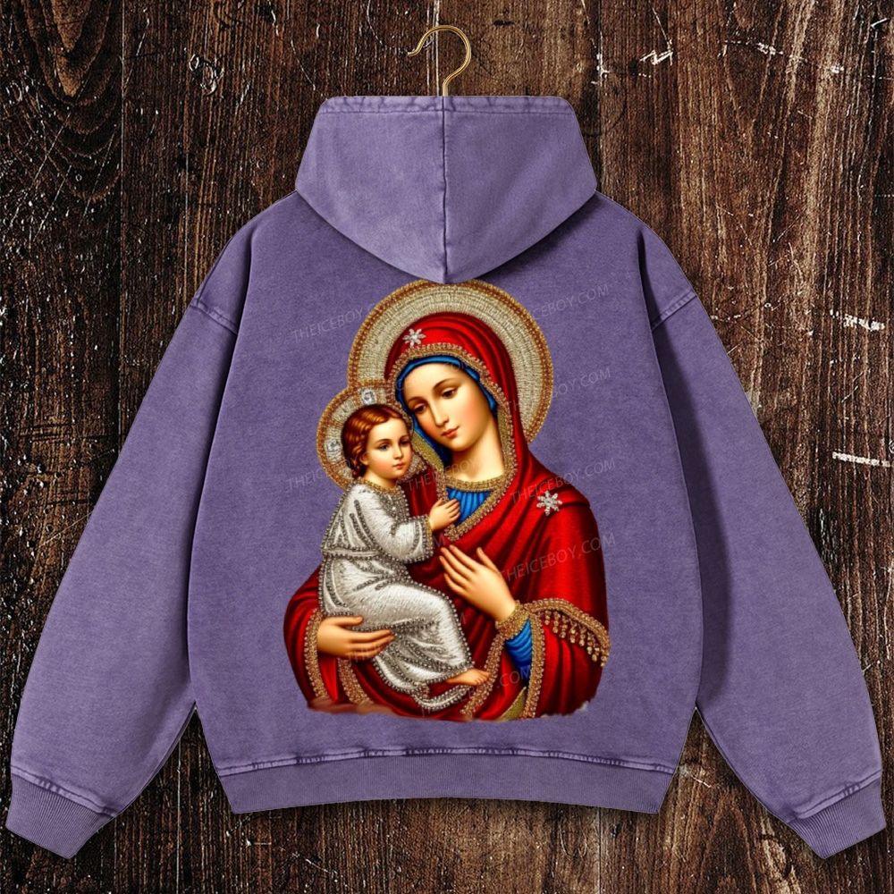Mary Mother of Jesus Christian Washed Hoodie