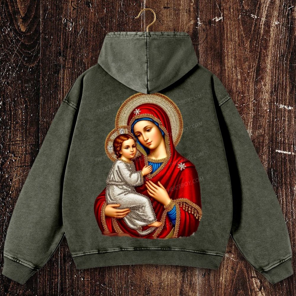 Mary Mother of Jesus Christian Washed Hoodie