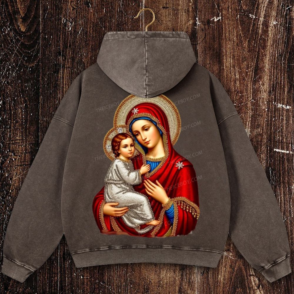 Mary Mother of Jesus Christian Washed Hoodie