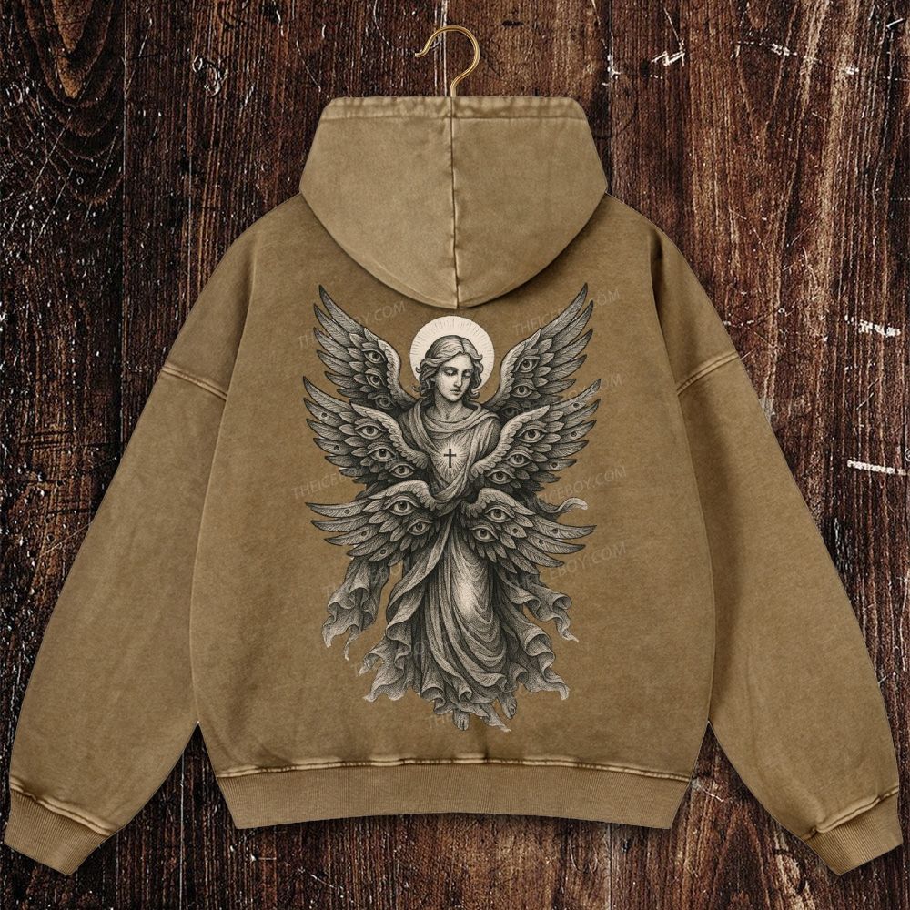 Angels with many eyes as described in the Bible Christian Washed Hoodie