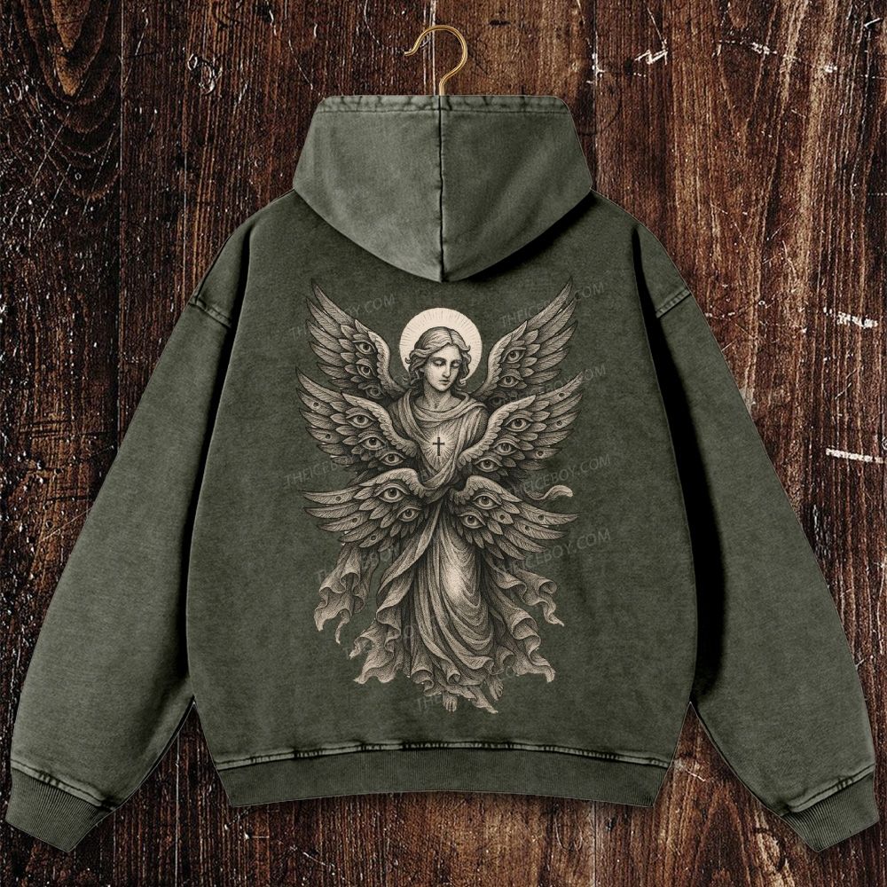 Angels with many eyes as described in the Bible Christian Washed Hoodie