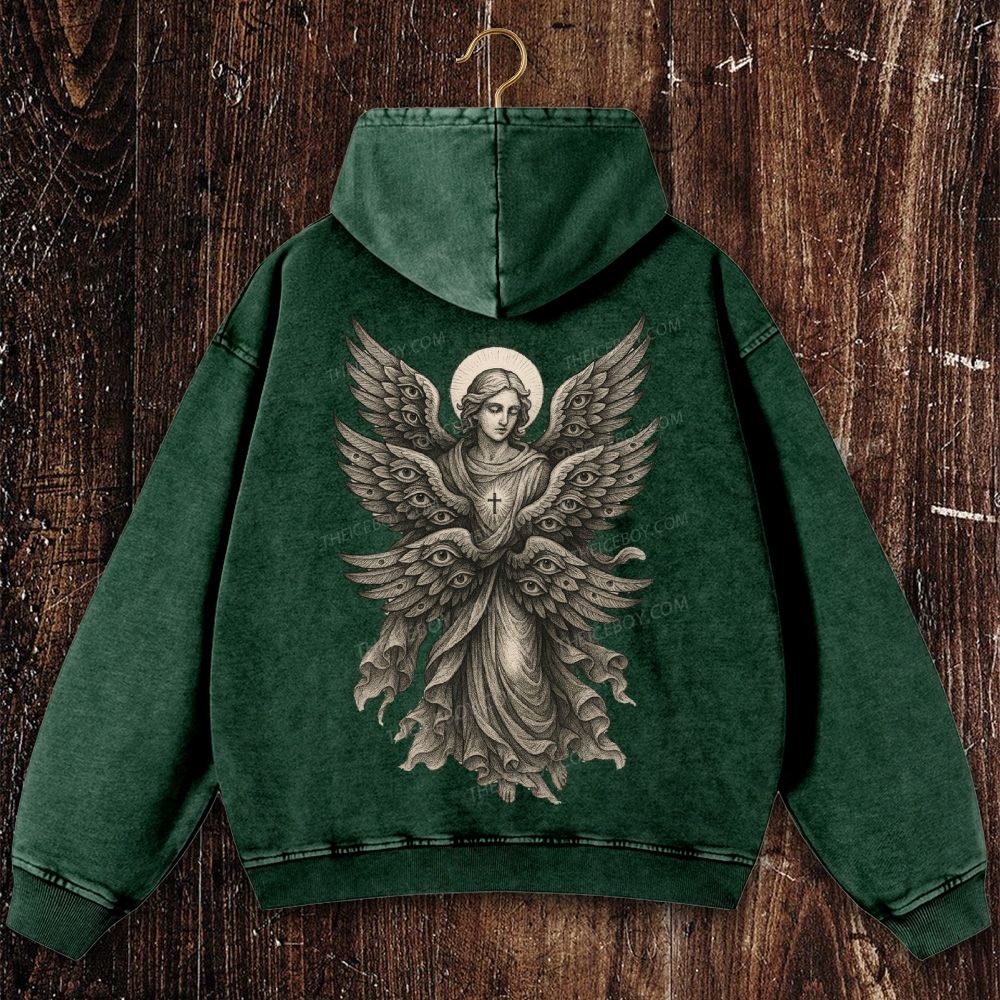 Angels with many eyes as described in the Bible Christian Washed Hoodie