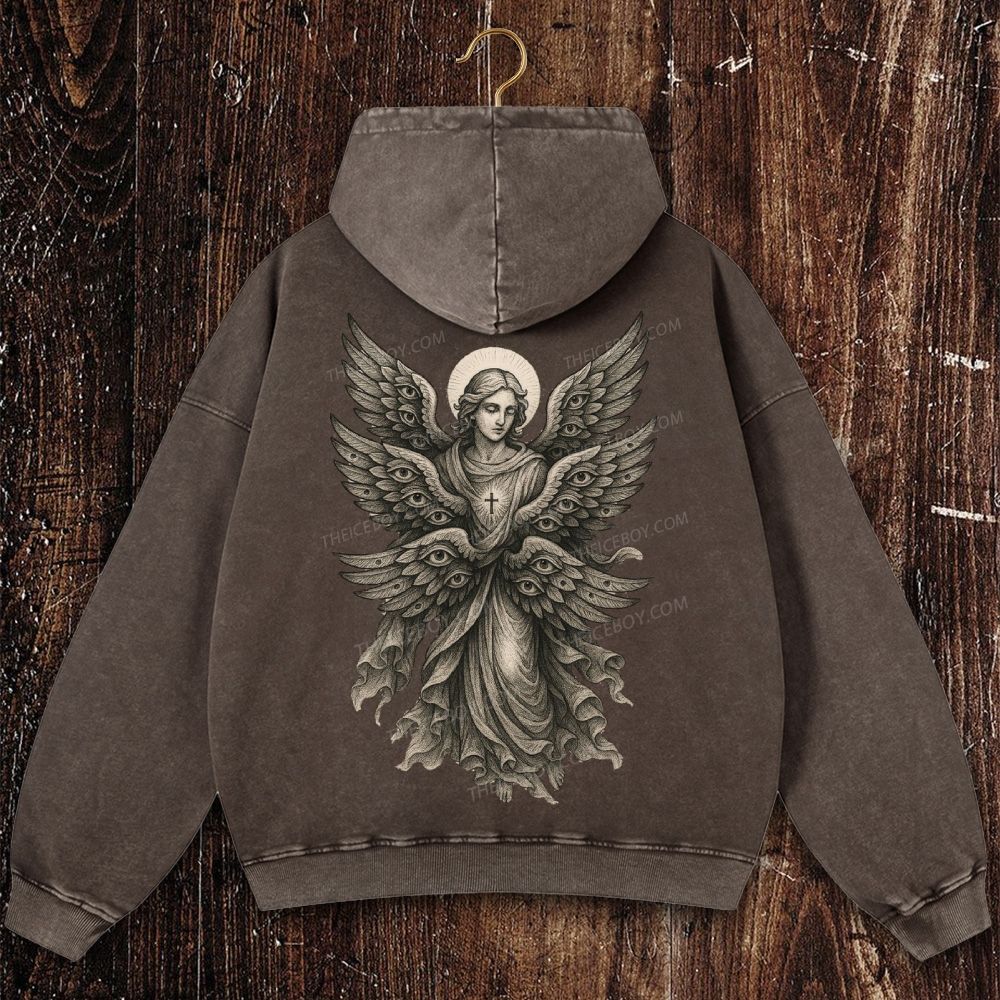 Angels with many eyes as described in the Bible Christian Washed Hoodie