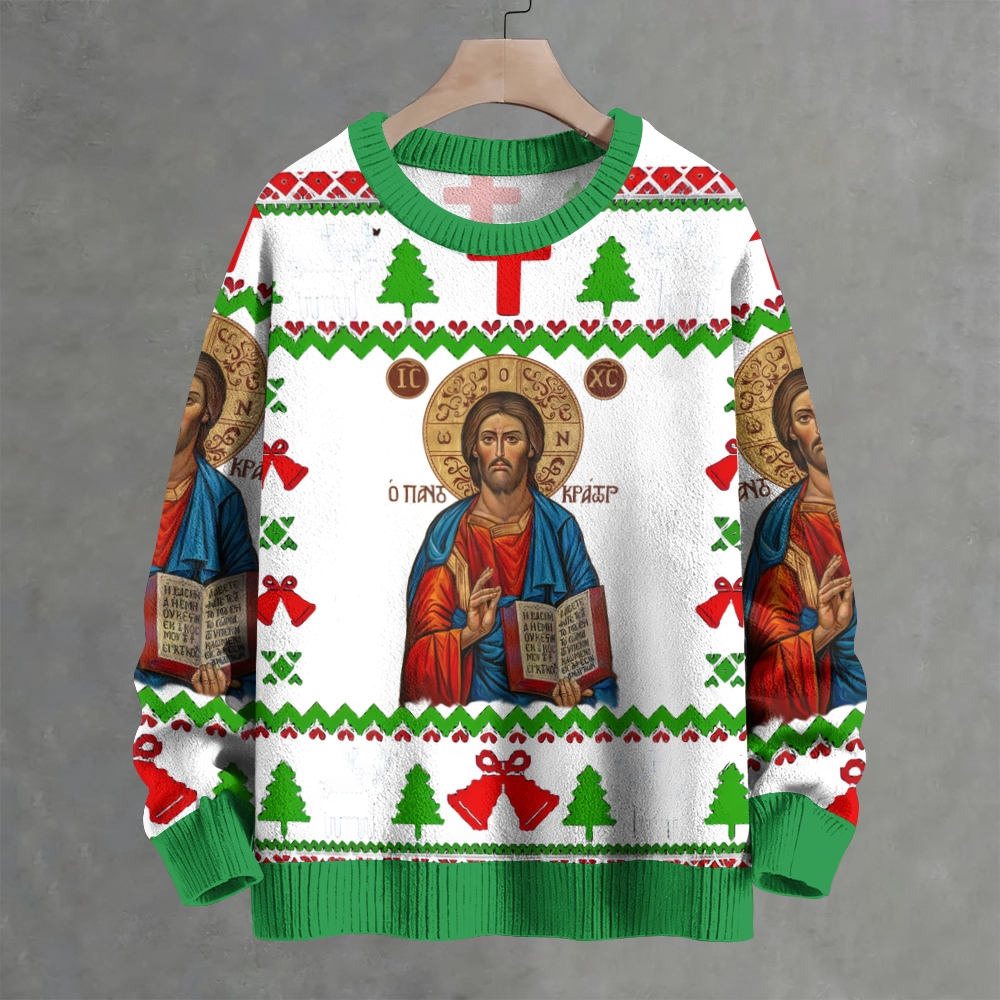 Orthodox Jesus Christ Ugly Christmas Crew Neck Sweater