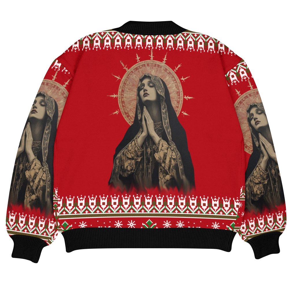 Stained Glass Madonna Ugly Cardigan Sweater