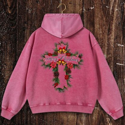 Christmas cross Christian Washed Hoodie