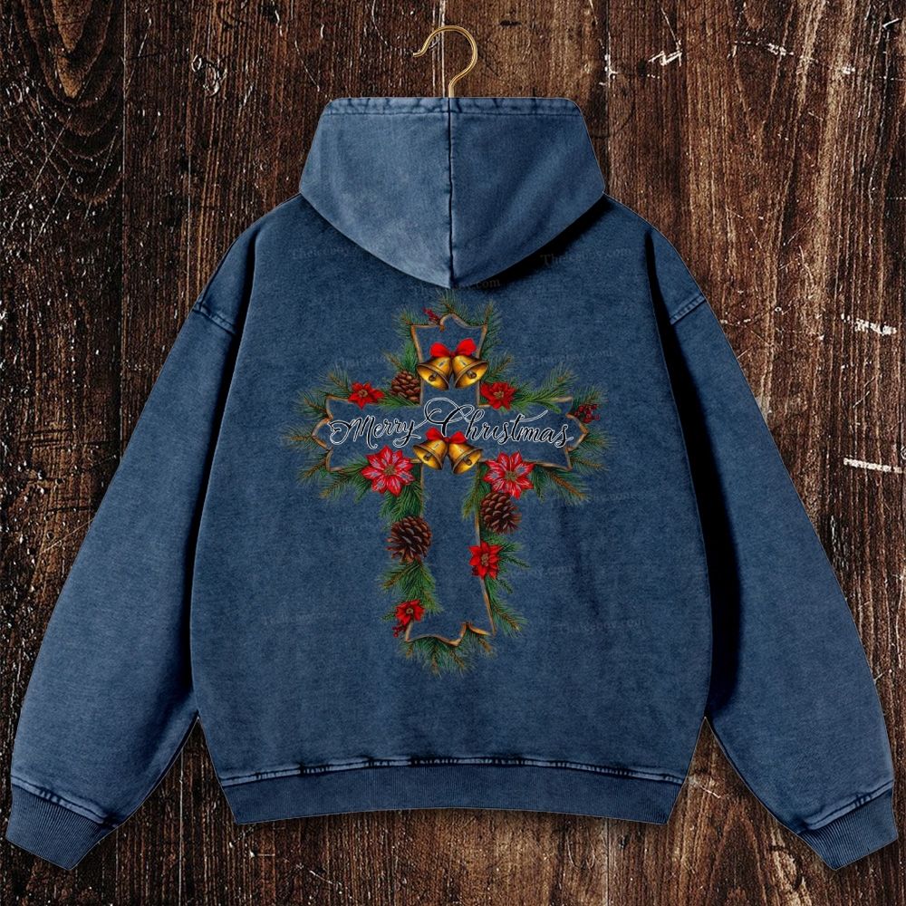 Christmas cross Christian Washed Hoodie