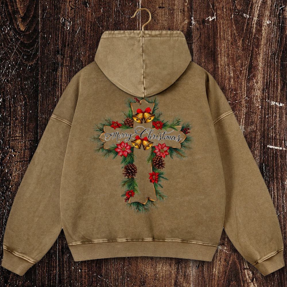 Christmas cross Christian Washed Hoodie
