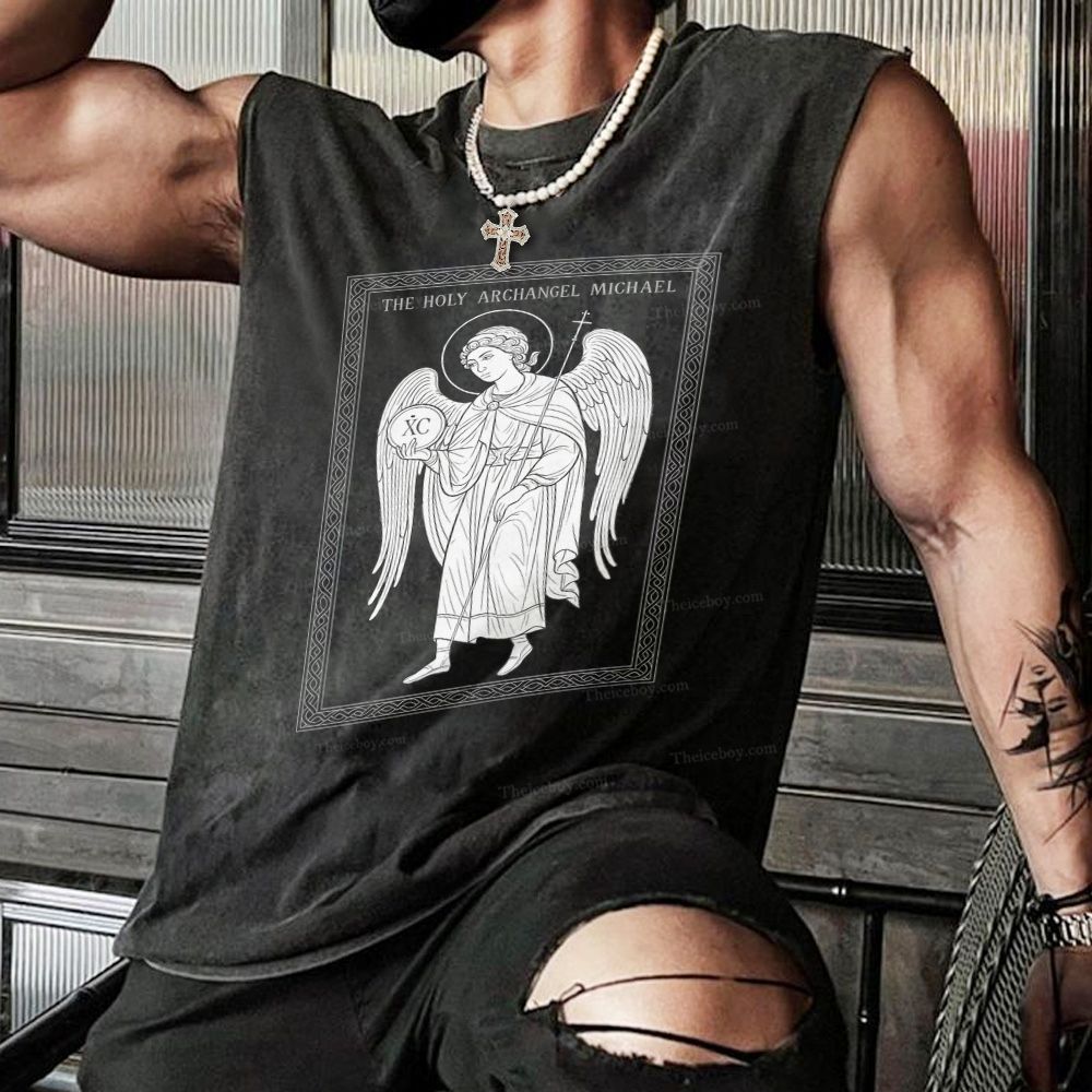 Holy Archangel Michael Christian Snowflake Washed Vest