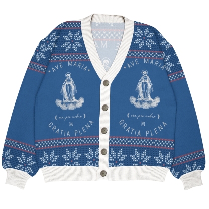 Ave Maria Catholic Art Print Ugly Cardigan Sweater