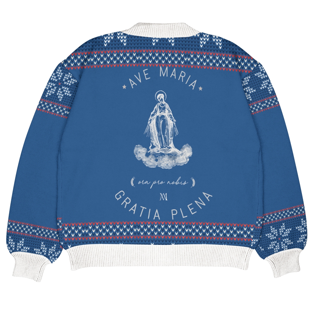 Ave Maria Catholic Art Print Ugly Cardigan Sweater
