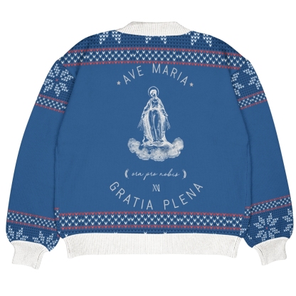 Ave Maria Catholic Art Print Ugly Cardigan Sweater