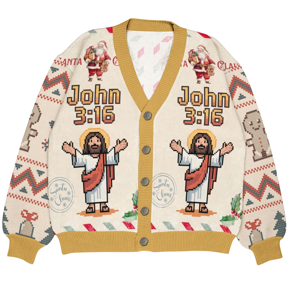 Christmas And John 3:16 Ugly Cardigan Sweater