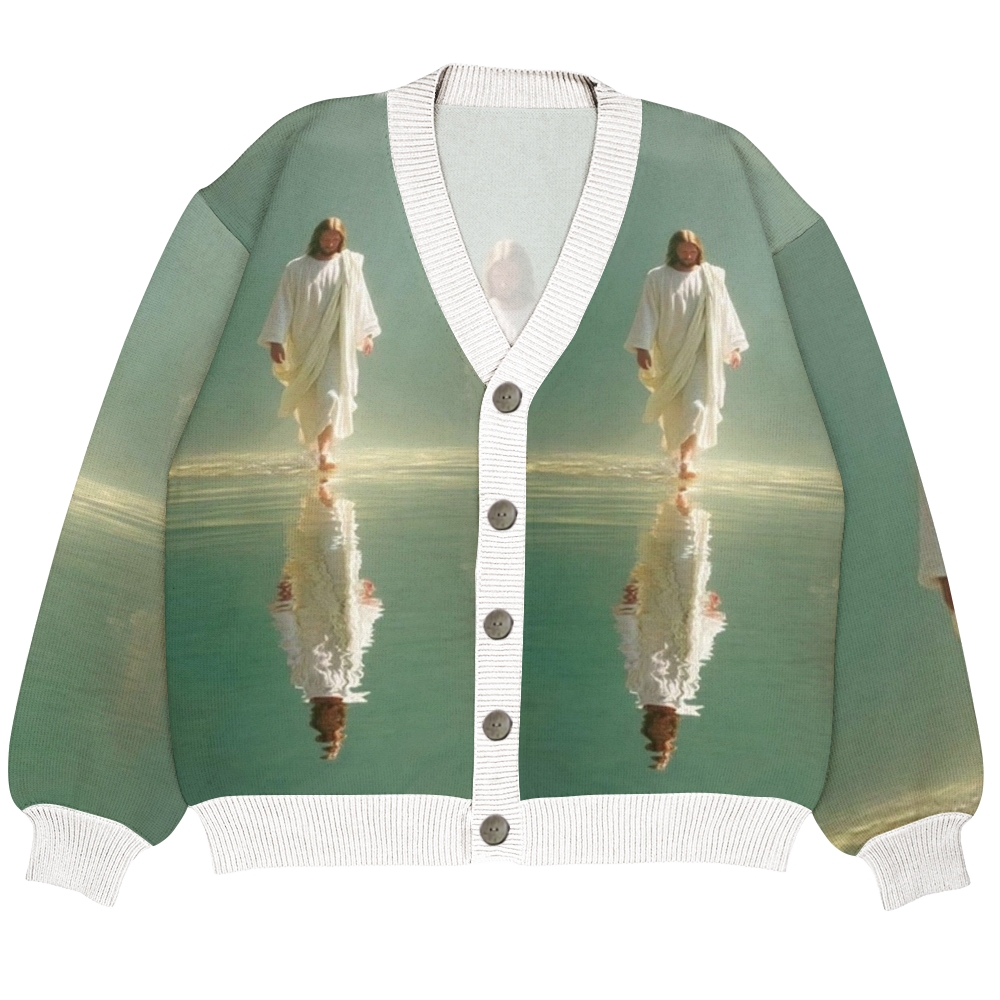 God Walking In The Water Ugly Cardigan Sweater