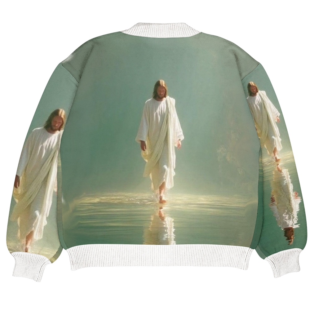 God Walking In The Water Ugly Cardigan Sweater