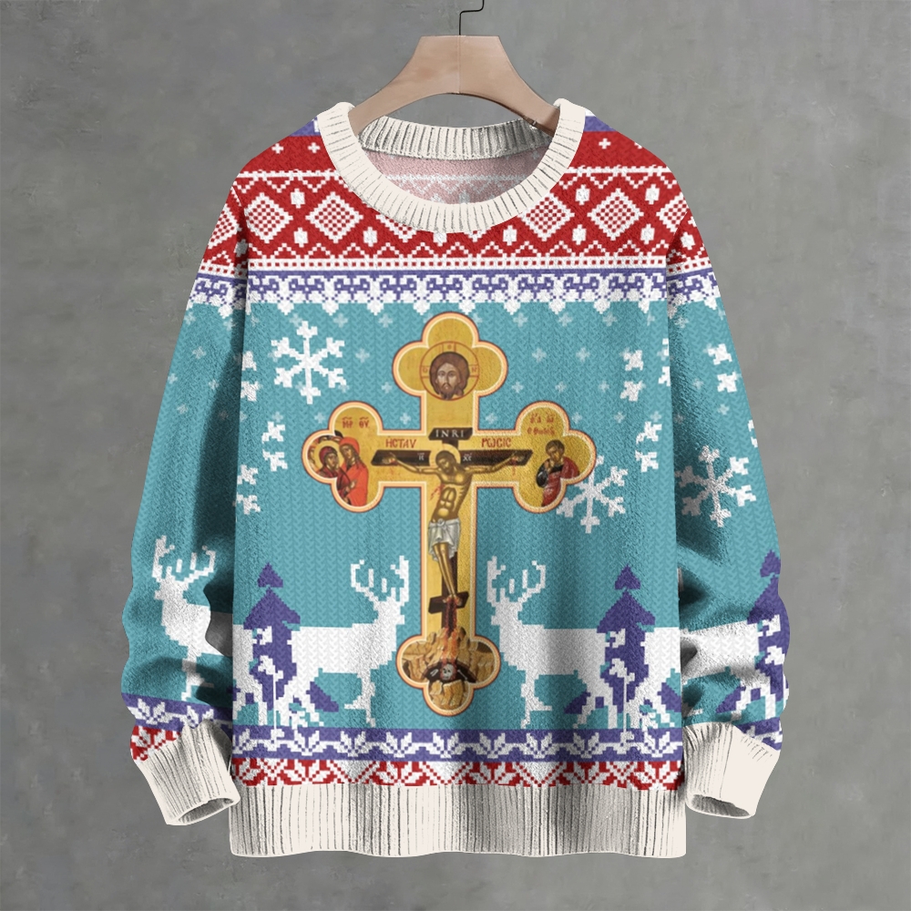 Orthodox Cross Icon Christmas Crew Neck Sweater