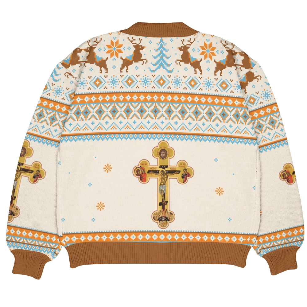 Orthodox Cross Christmas Ugly Cardigan Sweater