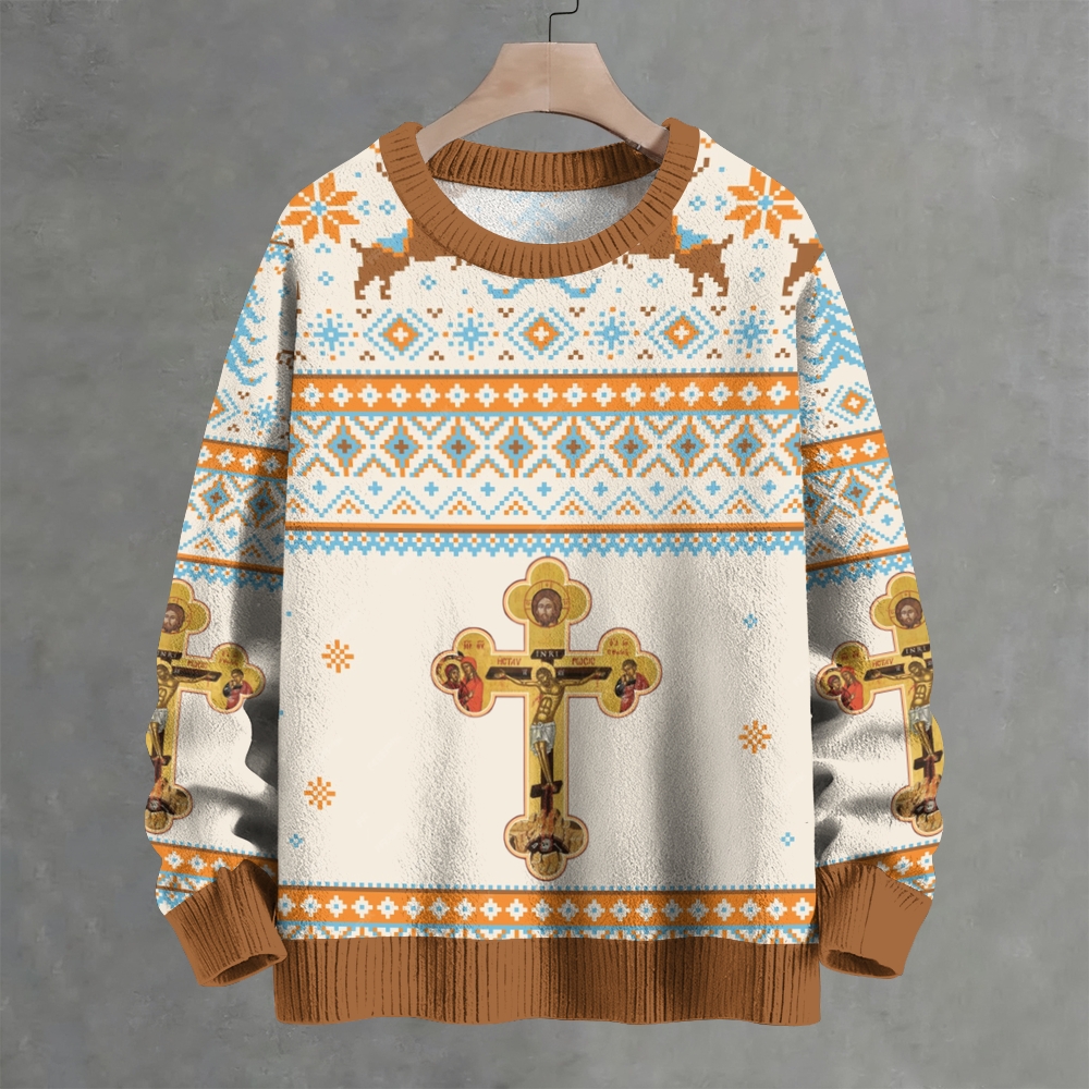 Orthodox Cross Christmas Crew Neck Sweater