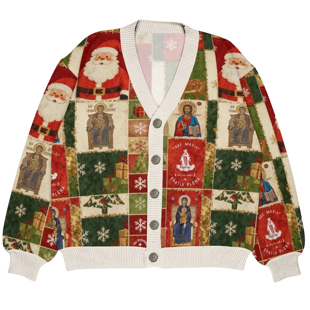 Christian Cross Christmas Ugly Cardigan Sweater
