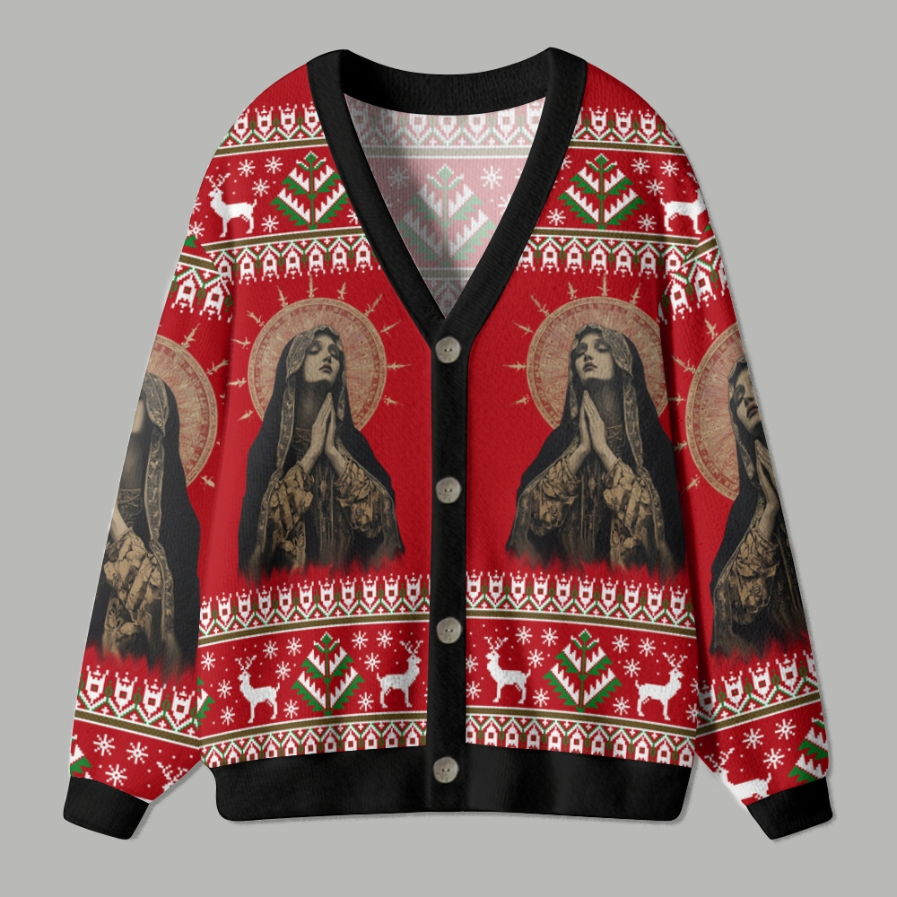 Stained Glass Madonna Ugly Cardigan Sweater