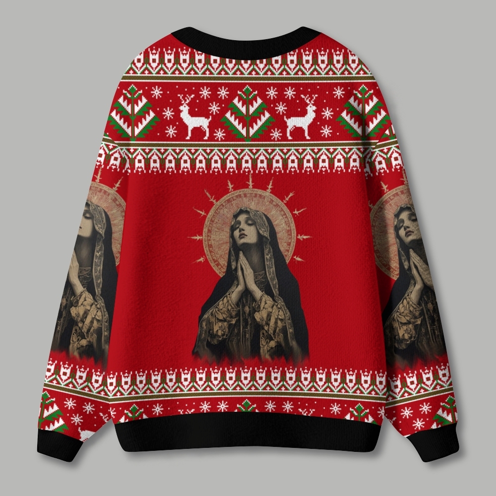 Stained Glass Madonna Ugly Cardigan Sweater