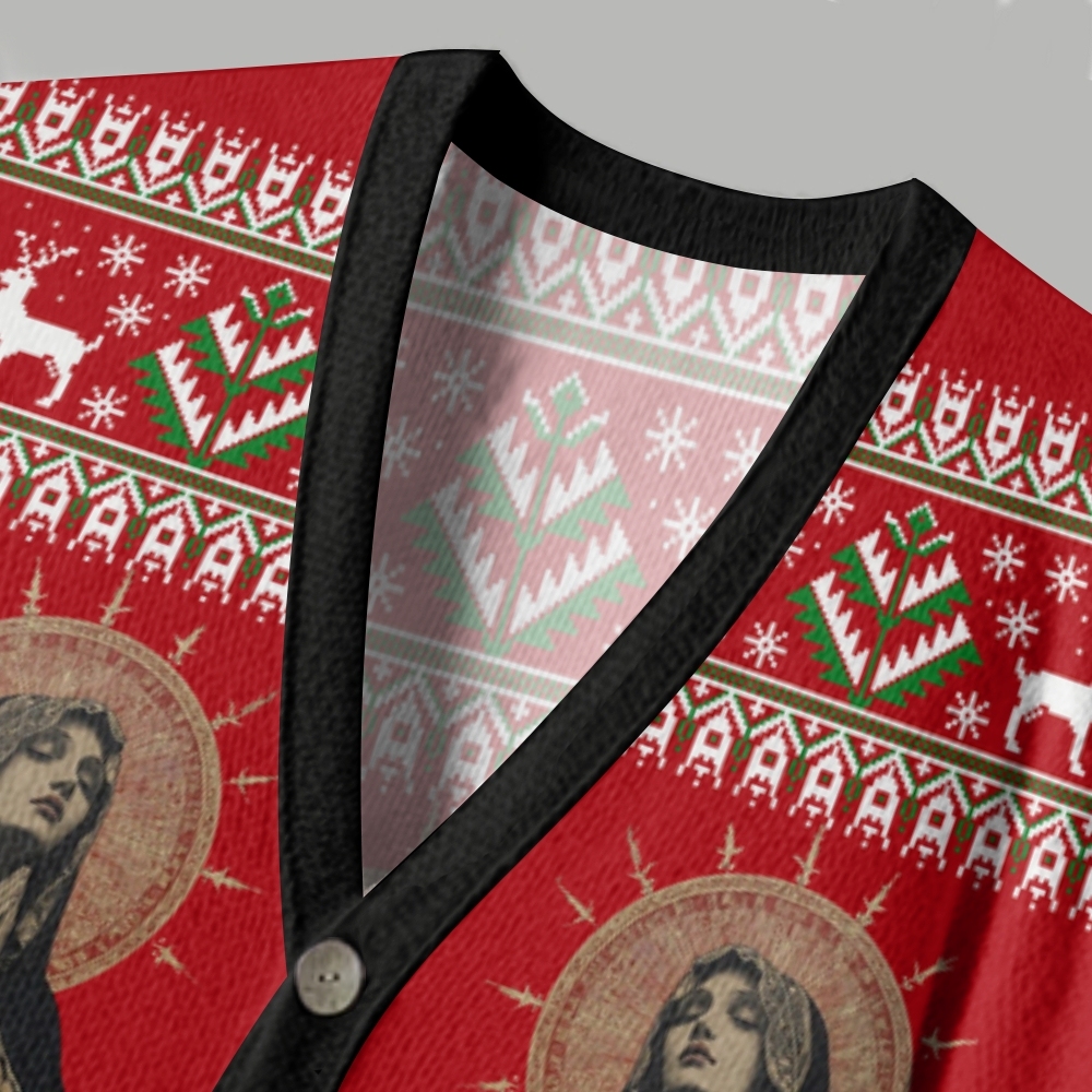 Stained Glass Madonna Ugly Cardigan Sweater