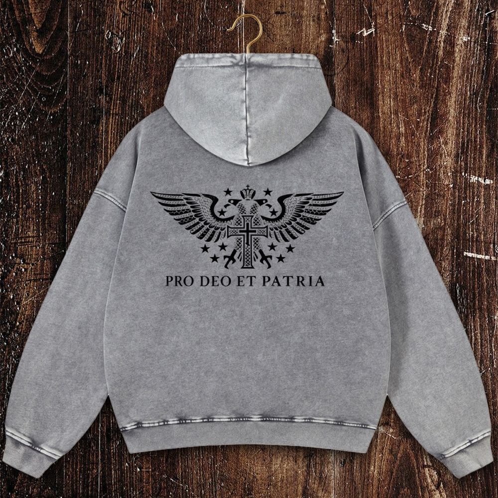 Pro Deo Et Patria Christian Washed Hoodie
