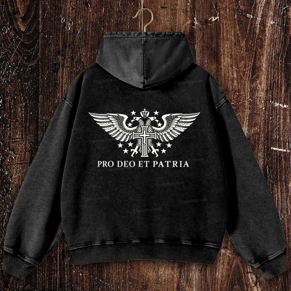Pro Deo Et Patria Christian Washed Hoodie