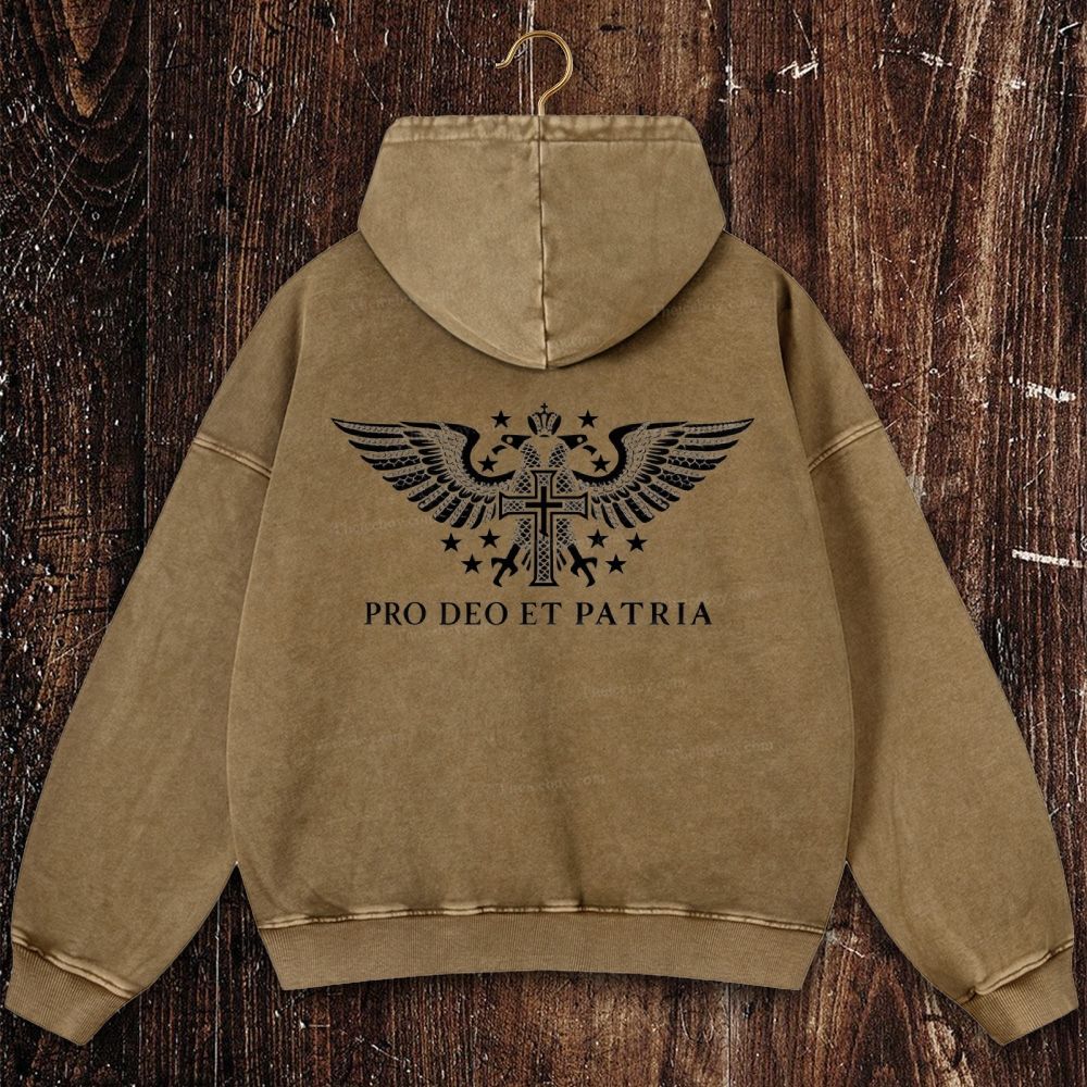 Pro Deo Et Patria Christian Washed Hoodie