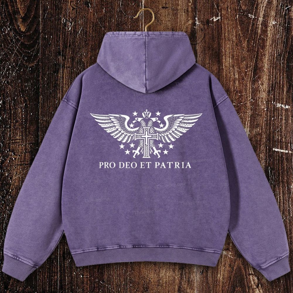 Pro Deo Et Patria Christian Washed Hoodie