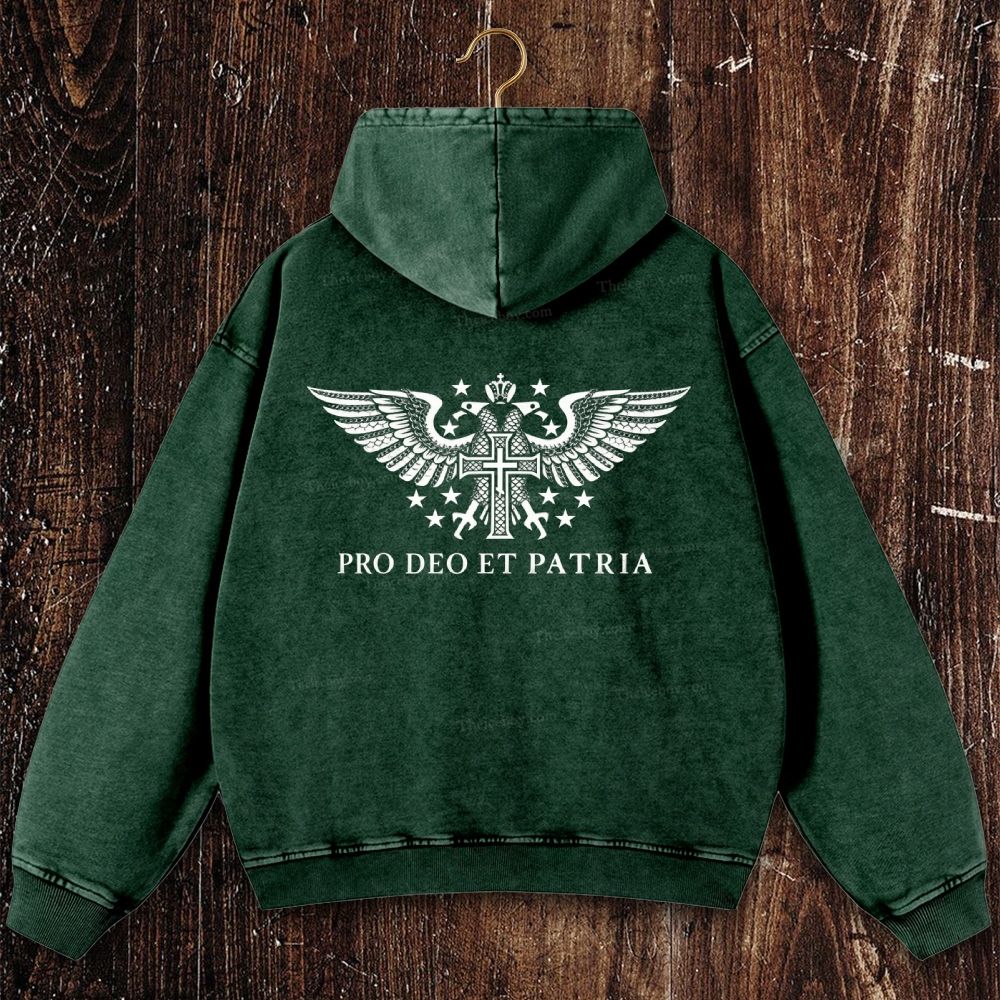 Pro Deo Et Patria Christian Washed Hoodie