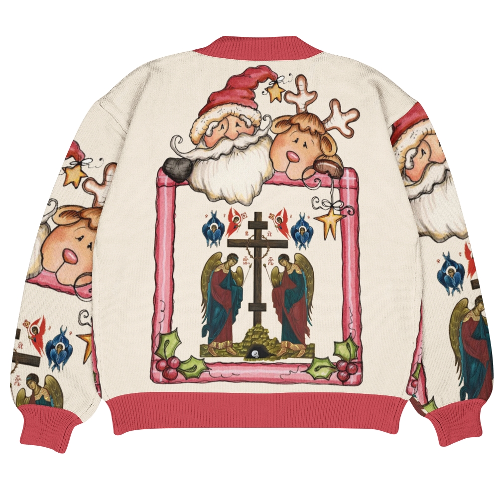 Santa Claus and Reindeer Ugly Cardigan Sweater
