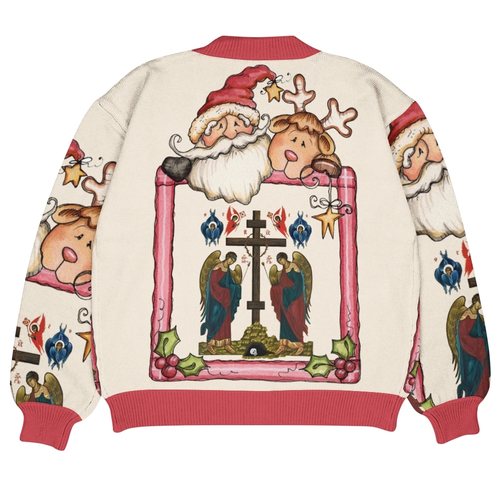 Santa Claus and Reindeer Ugly Cardigan Sweater
