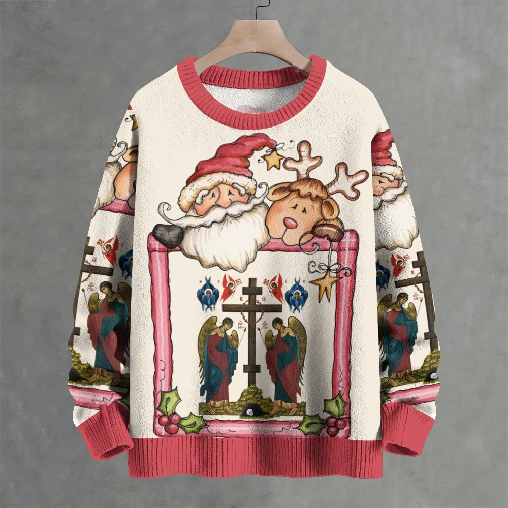 Santa Claus And Rindeer Crew Neck Sweater