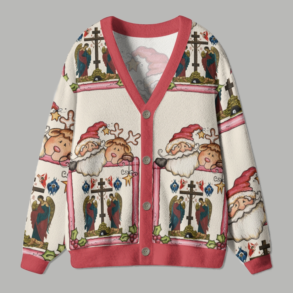 Santa Claus And Rindeer Ugly Cardigan Sweater