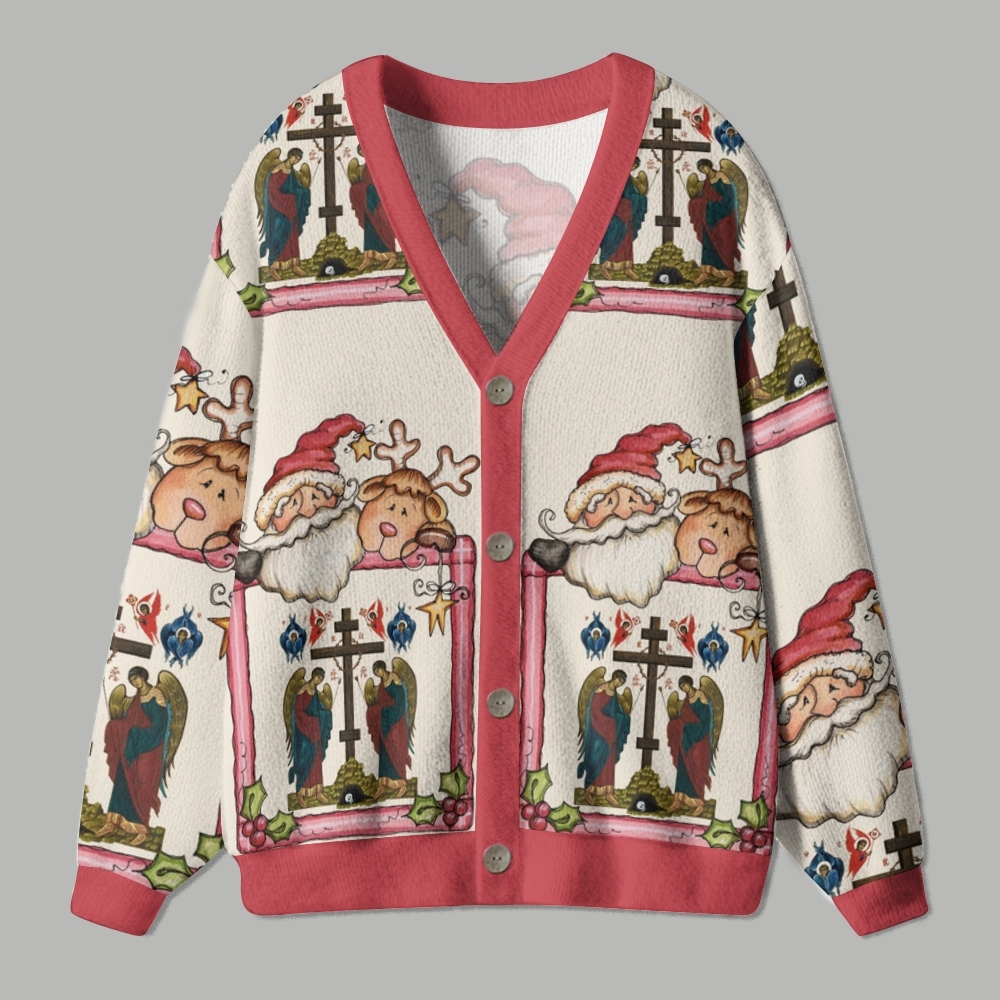 Santa Claus And Rindeer Ugly Cardigan Sweater