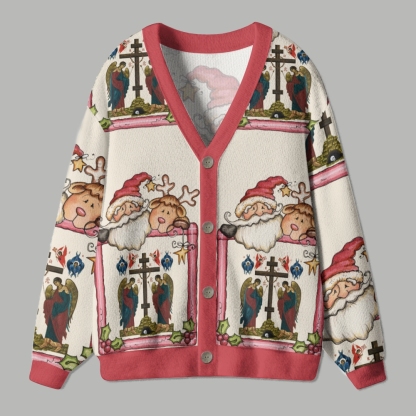 Santa Claus And Rindeer Ugly Cardigan Sweater