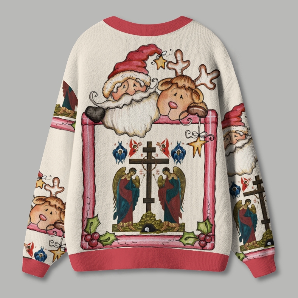 Santa Claus And Rindeer Ugly Cardigan Sweater