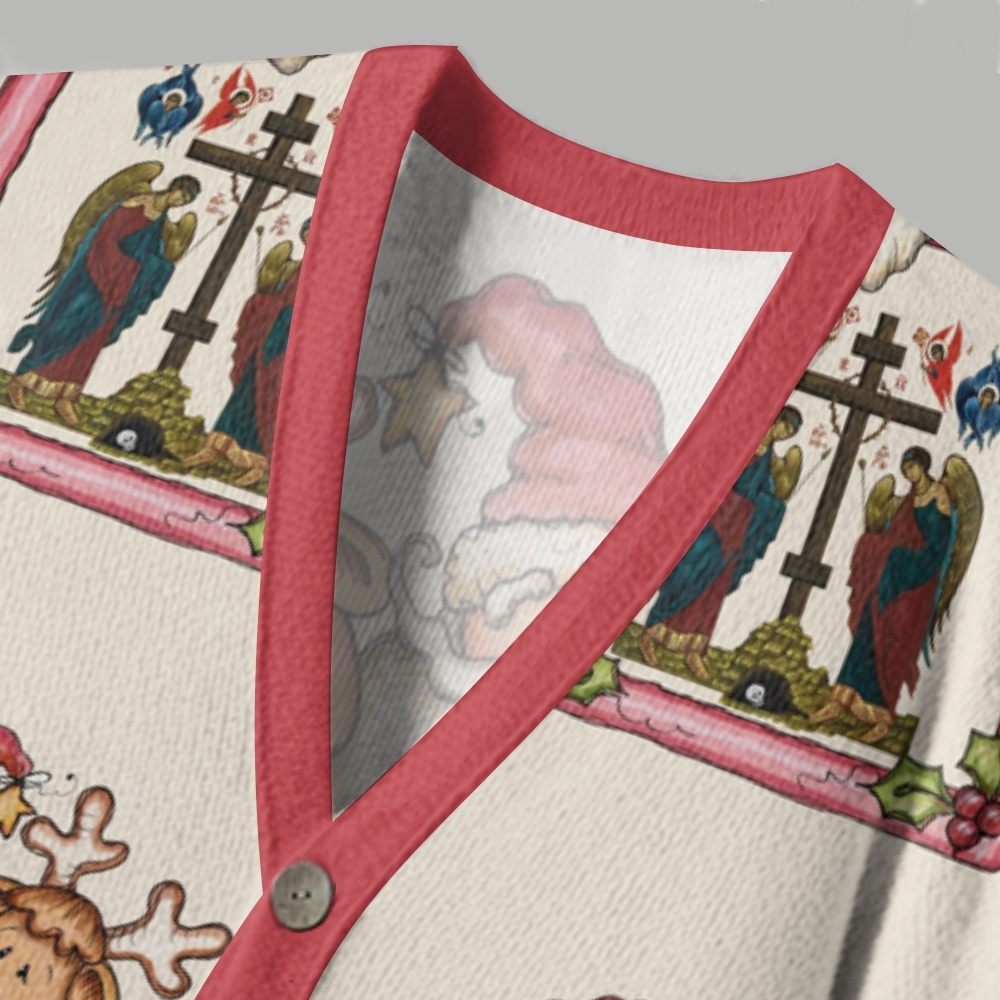 Santa Claus And Rindeer Ugly Cardigan Sweater