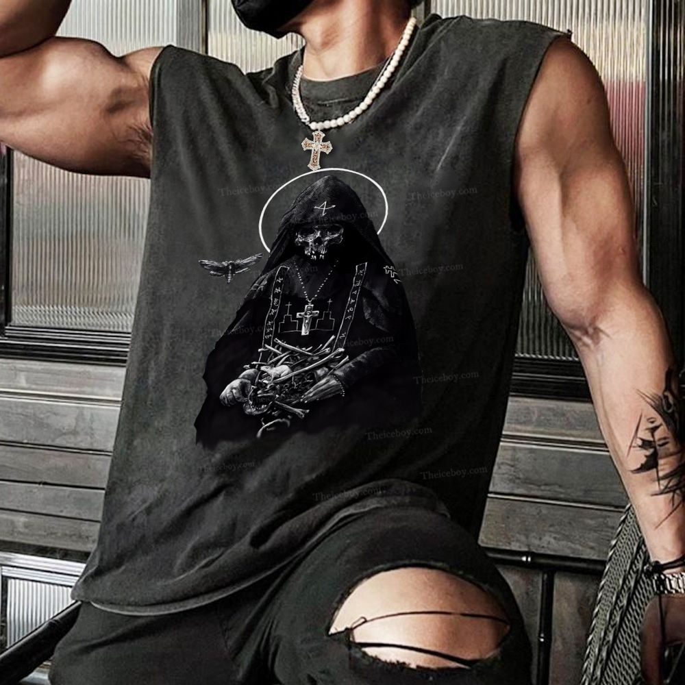 Holy Orthodox skull Christian Snowflake Washed Vest